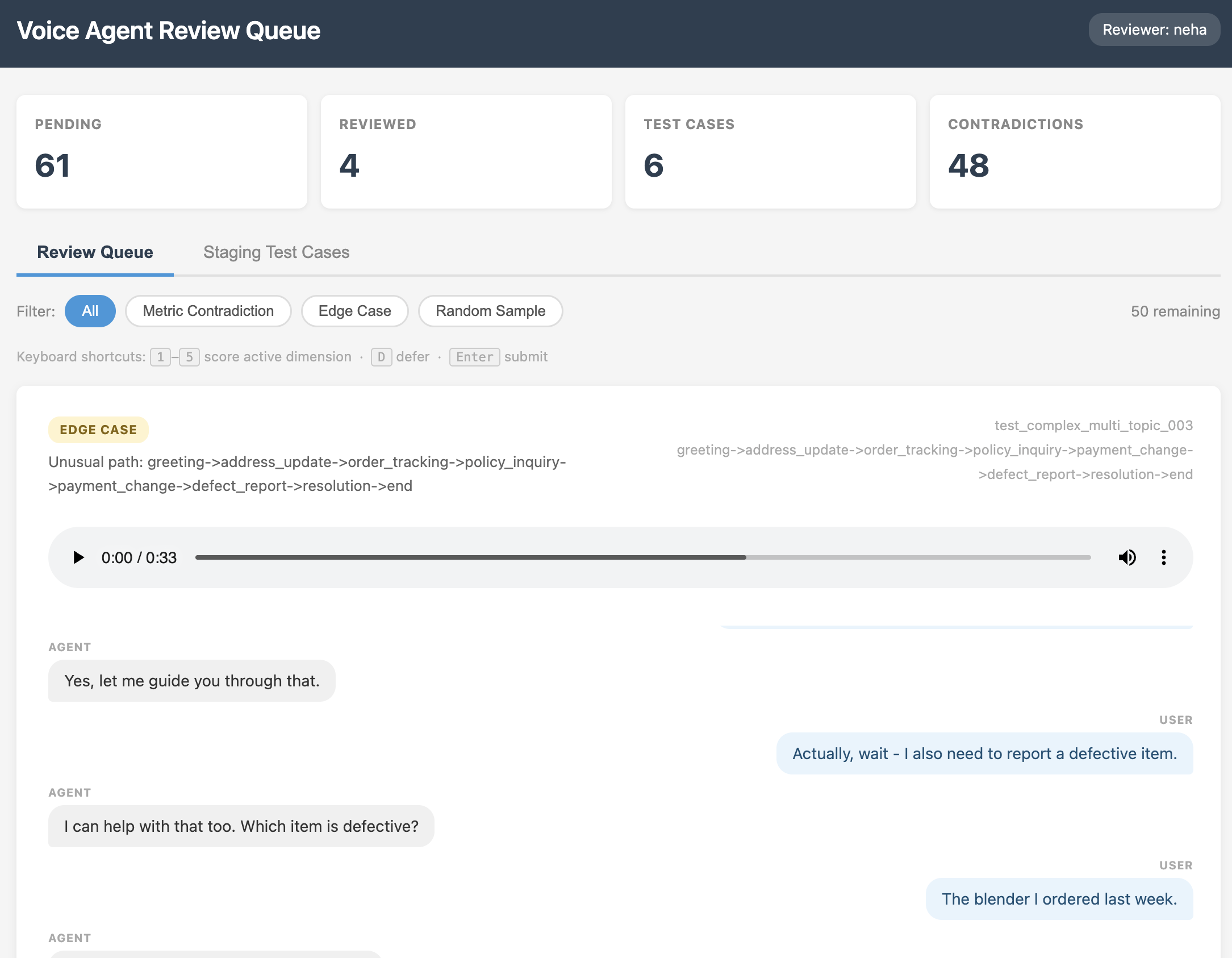 Voice agent review queue dashboard